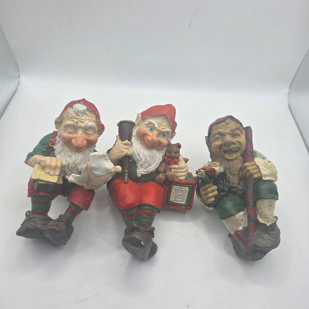 Vintage Whimsical Christmas Elf Gnome Stocking Holders Shelf Sitters Lot of 3